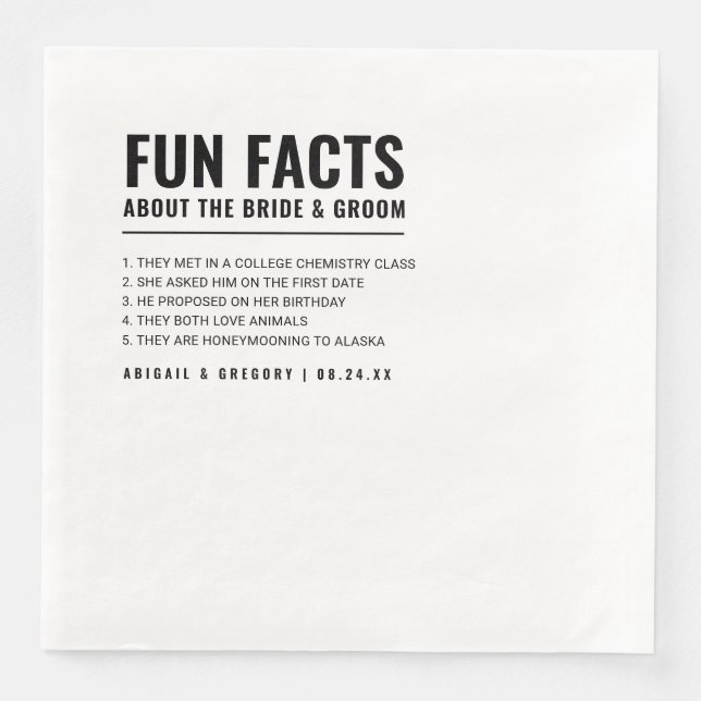 Fun Fakten über die Braut + Groom Hochzeit Serviette (Vorderseite)