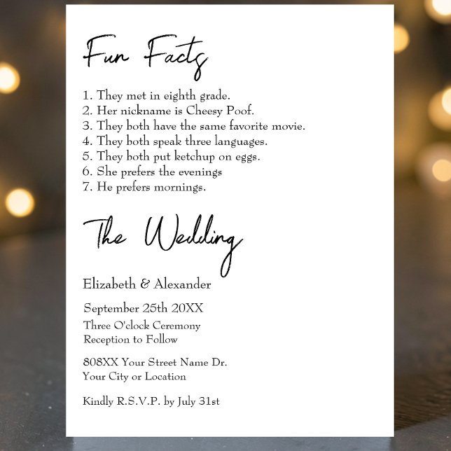Fun Fakten über die Braut und die Groom Moderne Ho Einladung (Von Creator hochgeladen)
