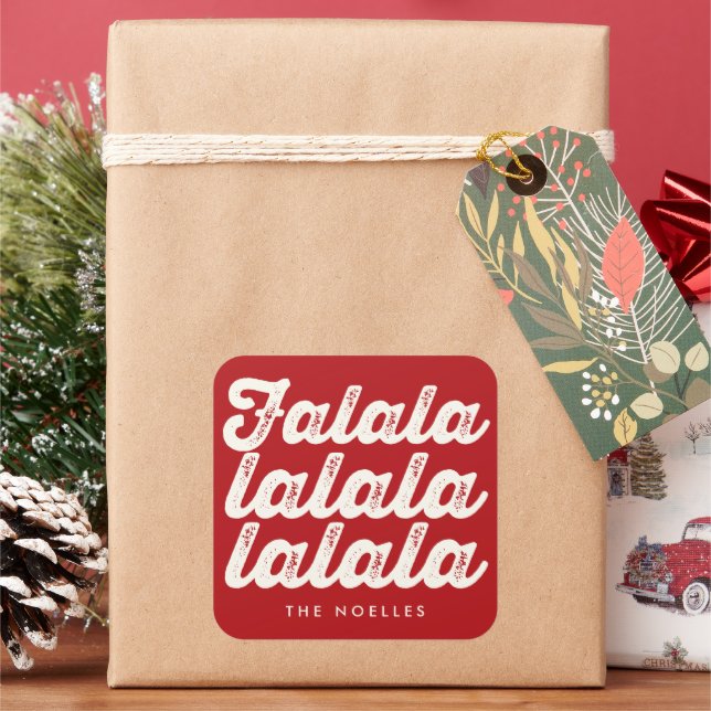 Fun Falalala fett Skript auf Red Modern Holiday Quadratischer Aufkleber (Feiertag)