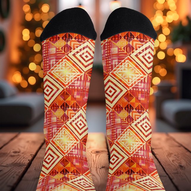 Fun Fall Christmas Creative Pattern Socks Socken (Artistic socks featuring a fun abstract geometric pattern in orange red colors - fall - Christmas)