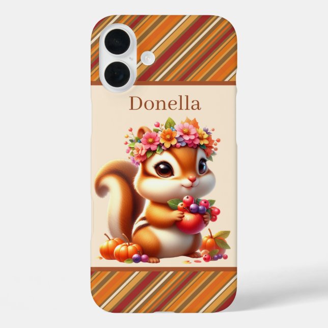 Fun Fall Seasonal squirrel add name  iPhone 16 Plus Hülle (Rückseite)