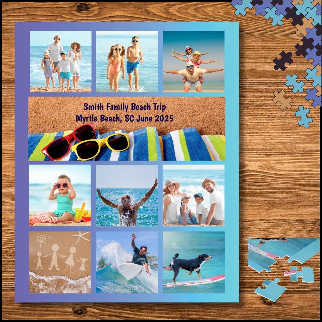 Fun Family Beach Foto Puzzle (Family Beach Trip Collage Memory Photo Puzzle)