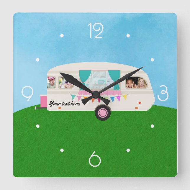 Fun Family Caravan personalized add photos Quadratische Wanduhr (Vorderseite)