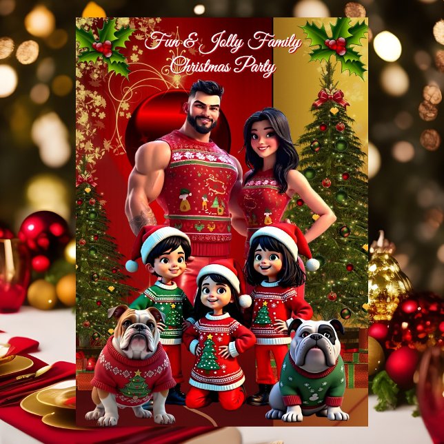 Fun Family Christmas Holiday Party Ugly Sweaters Einladung (Von Creator hochgeladen)