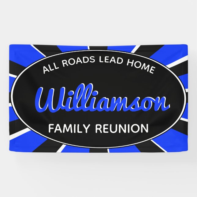 Fun Family Wiedersehen Ansammlung Blue Retro Banner (Horizontal)