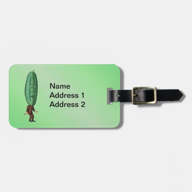 Fun Fantasy Green Pickle Head Man in Anzug Gepäckanhänger (Vorderseite horizontal)