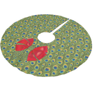 Fun Fantasy Peacock Print mit Red Bow Polyester Weihnachtsbaumdecke