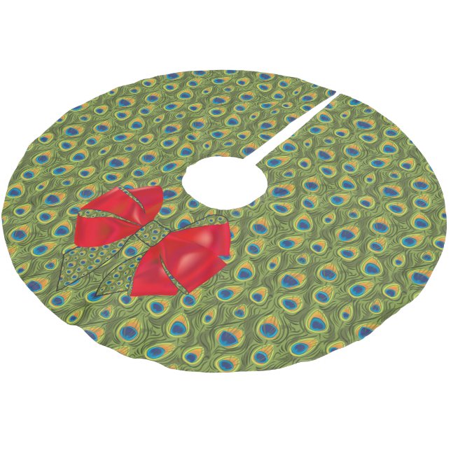 Fun Fantasy Peacock Print mit Red Bow Polyester Weihnachtsbaumdecke (Schrägansicht)