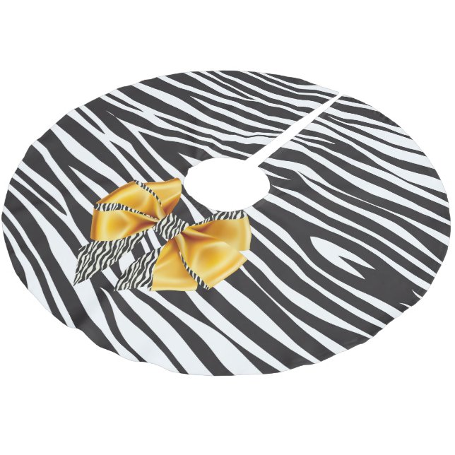 Fun Fantasy Zebra Print mit Gold Bow Polyester Weihnachtsbaumdecke (Schrägansicht)