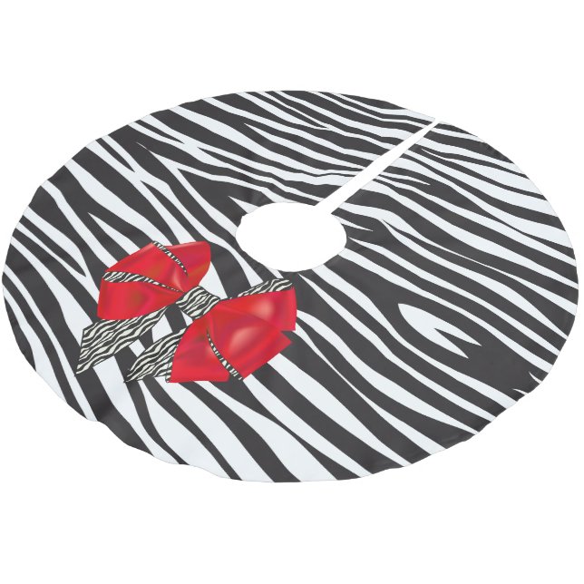 Fun Fantasy Zebra Print mit Red Bow Polyester Weihnachtsbaumdecke (Schrägansicht)