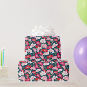 Fun farbenfroh rosa rot-weißes Blumenmuster Gesch Geschenkpapier