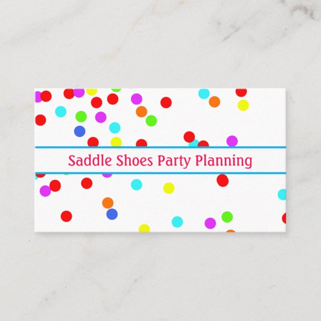 Fun, farbenfrohe Confetti Party Planer Business Ca Visitenkarte (Vorderseite)