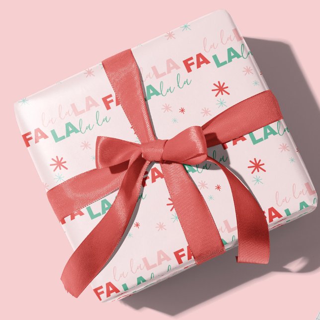 Fun farbenfrohe Fa La Typografie Muster Rosa Geschenkpapier (Fun Colourful Fa La La Typographic Pattern Pink Wrapping Paper)
