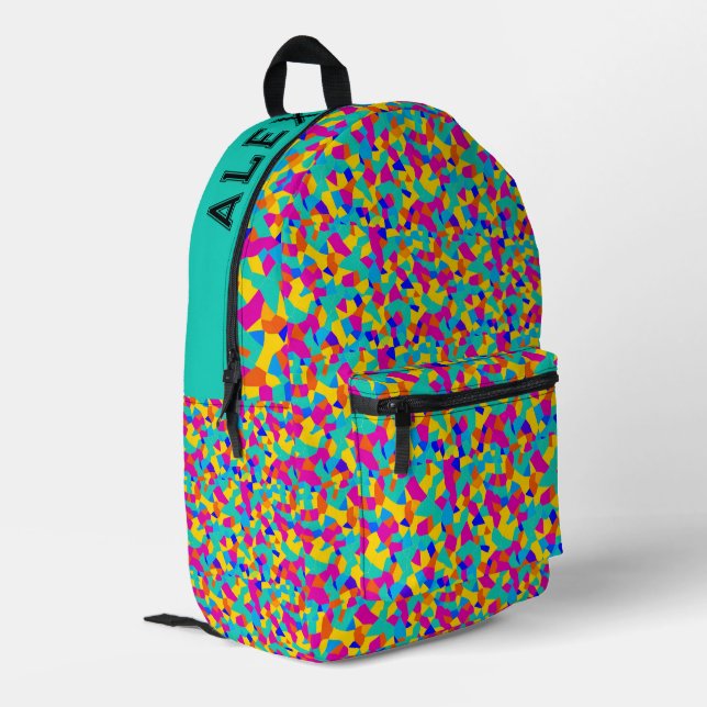 Fun farbenfrohe geometrische Regenbogenfarben Abst Bedruckter Rucksack (Rückseitige Ecke links)