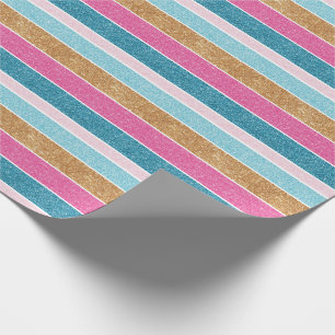 Fun Farbenfrohe Regenbogen Streifen Imitate Glitze Geschenkpapier