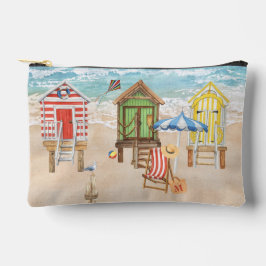 Fun farbenfrohe Strandkabinen Wasser Monogramm Zubehörtasche