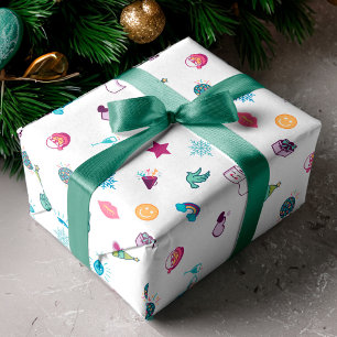 Fun farbenfrohe und fröhliche Weihnachten Emoji M Geschenkpapier
