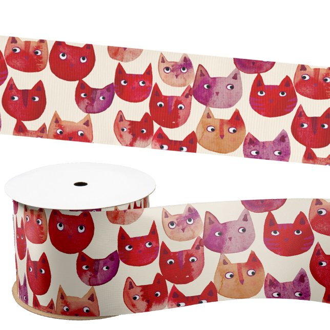 Fun farbenfrohe Wasserfarbe Muster Satinband (Fun watercolor colorful kitty cat ribbon for animal lovers)