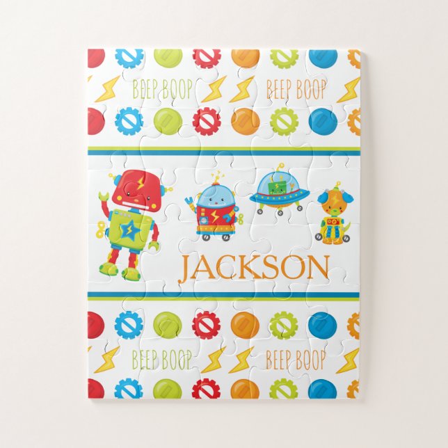 Fun farbenfroher Robot Beep Boop Muster Kid (Vertikal)
