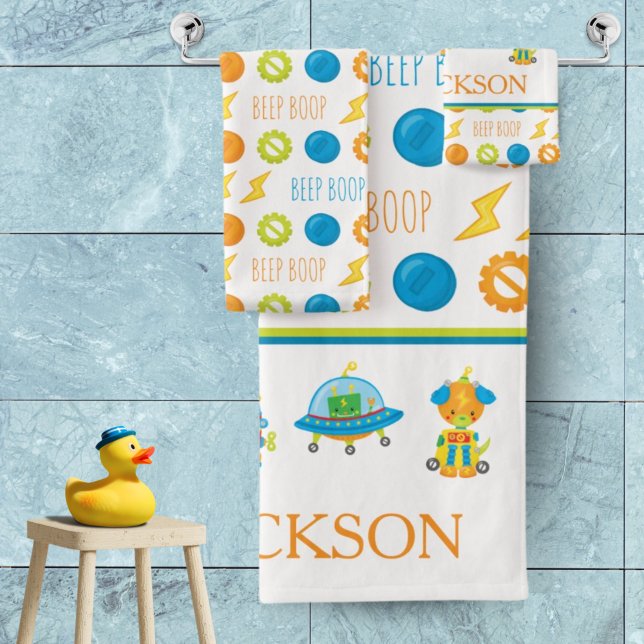 Fun farbenfroher Robot Beep Boop Muster Kid Badhandtuch Set (Von Creator hochgeladen)
