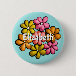 Fun farbige Blume Spring Design Girl Name Button