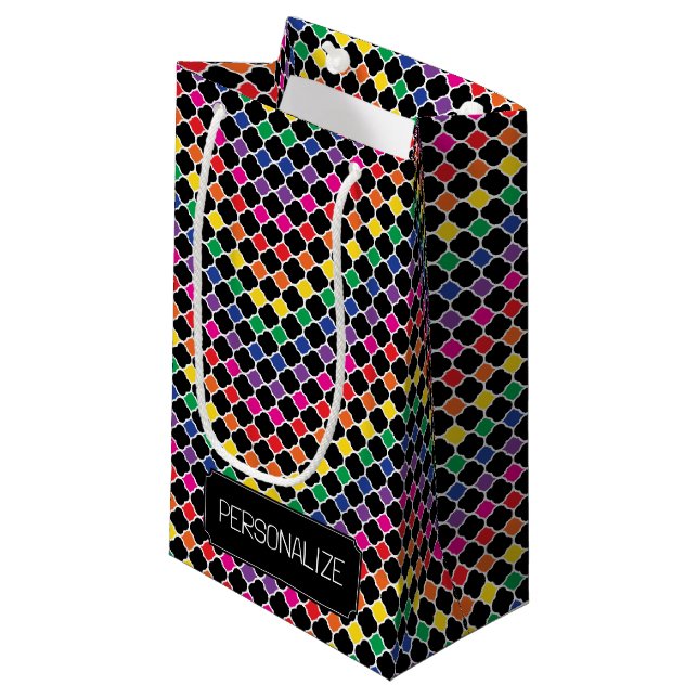 Fun farbiges Quatrefolienmuster Kleine Geschenktüte (Vorderseite Schrägansicht)