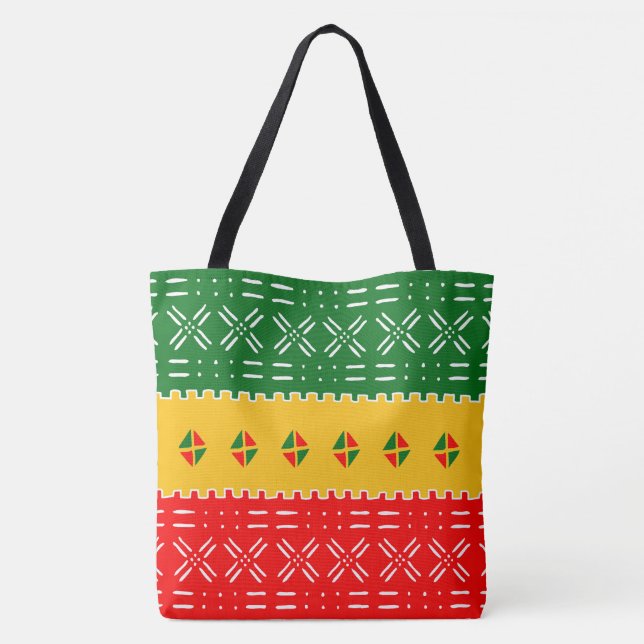 Fun farbiges rotes Gold und grünes Tribal Muster Tasche (Rückseite)