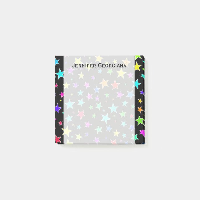 Fun, farbiges Sternmuster + Individuelle Name Anme Post-it Klebezettel (Vorderseite)