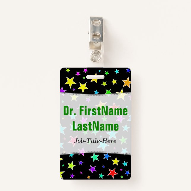 Fun, farbiges Sternmuster Personalisierter Name Ausweis (Vorderseite mit Klammer)