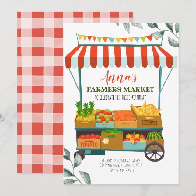 Fun Farmers Market Anniversaire Invitation (Devant / Derrière)