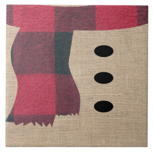 Fun Farmhouse Burlap Snowman Karierter Scarf & But Fliese