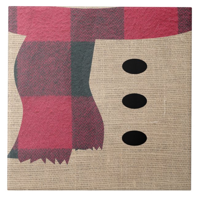 Fun Farmhouse Burlap Snowman Karierter Scarf & But Fliese (Vorderseite)