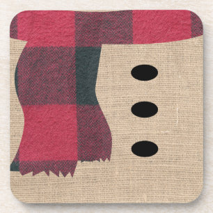 Fun Farmhouse Burlap Snowman Karierter Scarf & But Getränkeuntersetzer