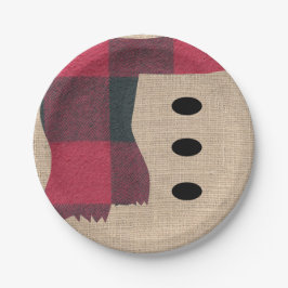 Fun Farmhouse Burlap Snowman Karierter Scarf & But Pappteller