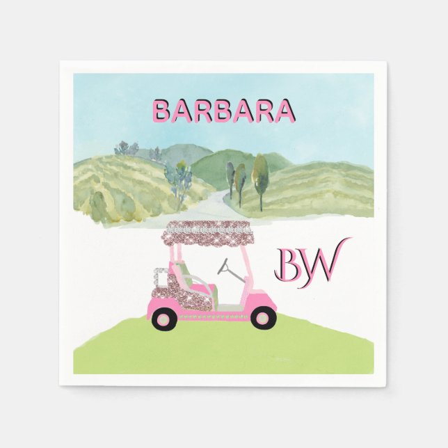 Fun Fem Golf Cart Landschaftlicher Name für Monogr Serviette (Vorderseite)