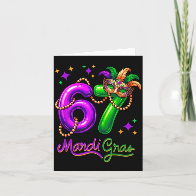 Fun Festive 67 Mardi Gras Party Balloons Beads Mas Karte (Vorderseite)