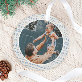 Fun Festive Blau gesteppte Muster Foto Ornament