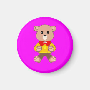 Fun Festive Bowtie Teddy Bar Bright Pink Magenta Magnet