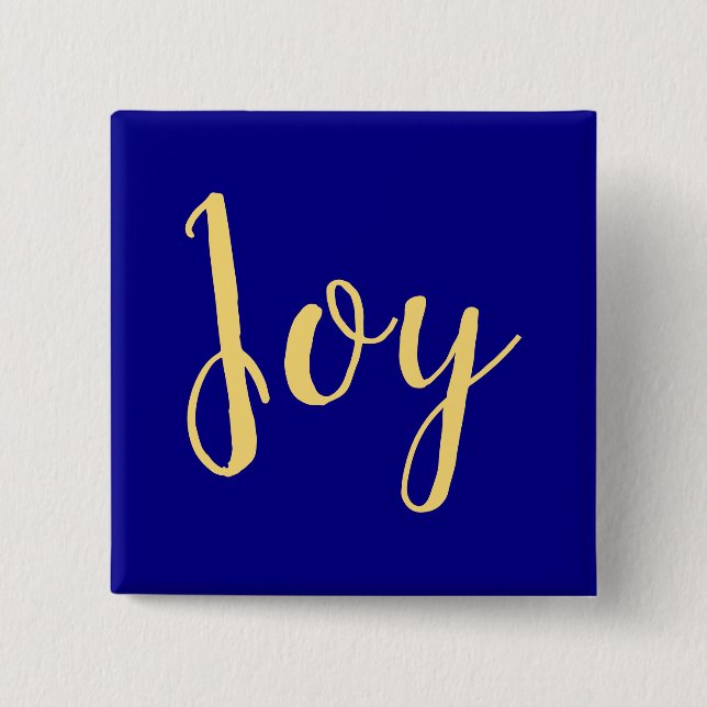 Fun Festive Elegant Holiday JOY Script. Royal Blue Button (Vorderseite)