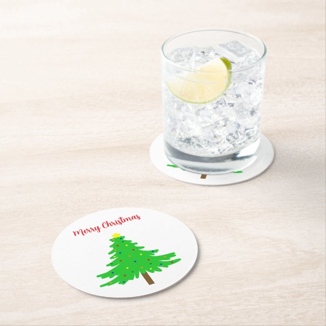 Fun Festive Merry Christmas Trees Runder Pappuntersetzer (Vor Ort)