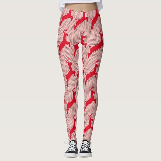 Fun Festive Rentier Red Sweater Leggings (Vorderseite)