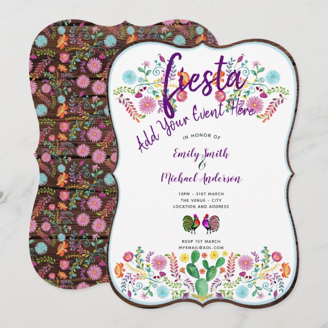 Fun Fiesta Wasserfarbe Blume Paare Einladung (Vorne/Hinten)
