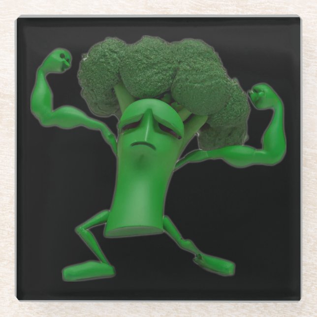Fun Fighting Broccoli Glass Untersetzer - Anpassba (Vorderseite)