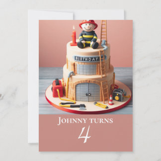 FUN FIREFIGHTER THEMED BIRTHDAY CAKE PARTY EINLADUNG