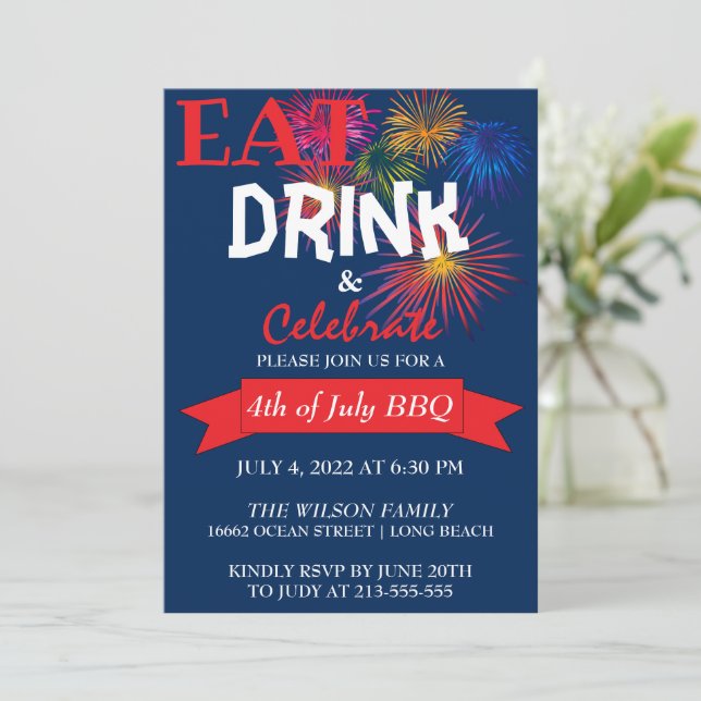 Fun Fireworks BBQ Invitation (Debout devant)