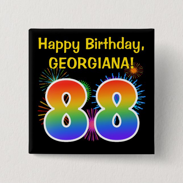 Fun Fireworks + Rainbow Pattern "88" Birthday # Button (Vorderseite)
