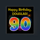 Fun Fireworks   Rainbow Pattern "90" Birthday # Button<br><div class="desc">This fun, vibrant button design features a colorful bursting celebratory fireworks inspired pattern, along with the number "90" having a multicolored rainbow like spectrum or gradient pattern. It also features a custom name and event message, such as a "Happy Birthday" birthday greeting. A button like this might be worn by...</div>