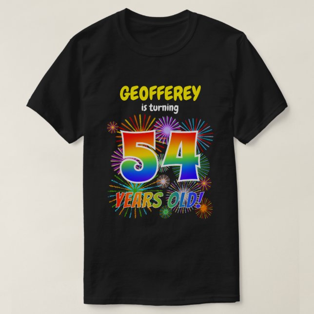 Fun Fireworks, Regenbogen-Look "54", 54. Geburtsta T-Shirt (Design vorne)