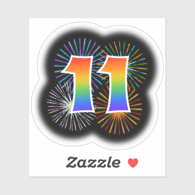 Fun Fireworks + Regenbogenmuster "11" Event # Aufkleber (Blatt)