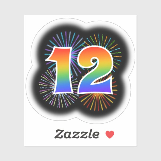 Fun Fireworks + Regenbogenmuster "12" Event # Aufkleber (Blatt)